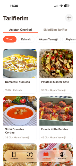 Kitcho Tariflerim ekranı